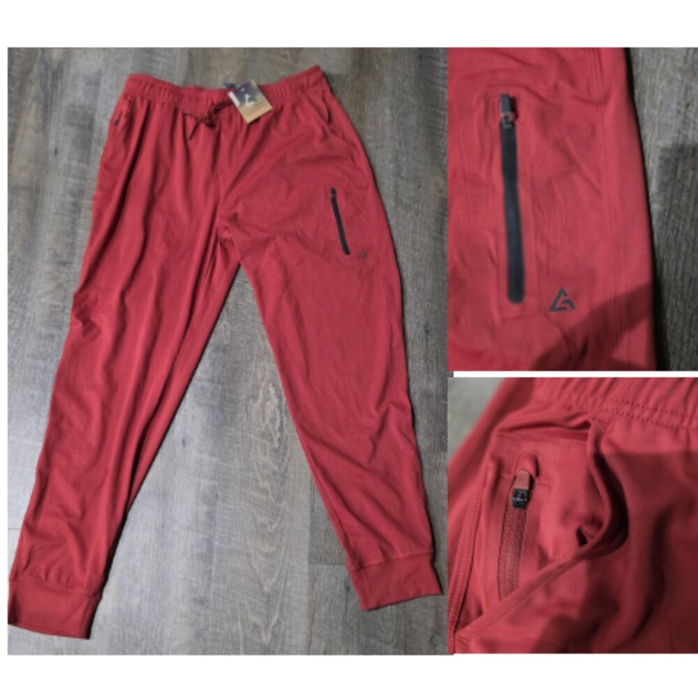 NEW!  Athleisure Red Joggers Men's Joggers Size Large Zip Pockets Stretch Fit